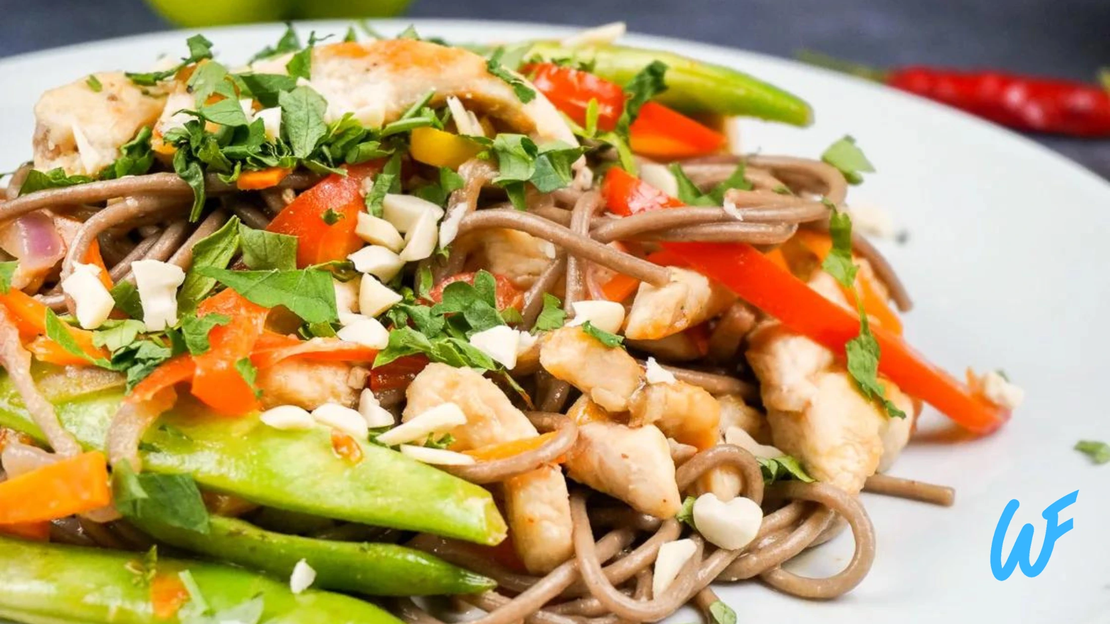 CHICKEN AND VEGETABLE STIR-FRY WITH BUCKWHEAT NOODLES