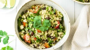 QUINOA AND BLACK BEAN ALAD WITH LIME-CILANTRO DRESSING RECIPE