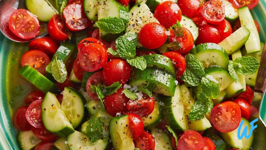 TOMATO AND CUCUMBER SALAD WITH MINT DRESSING RECIPE