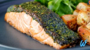 BAKED HERB CRUSTED SALMON WITH STEAMED BROCCOLI RECIPE