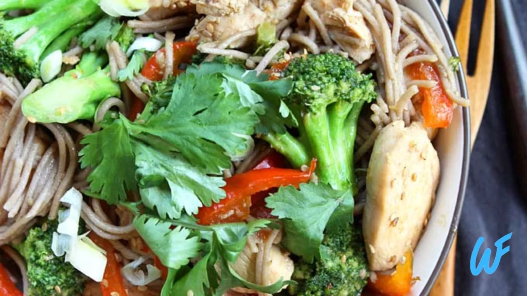 CHICKEN AND VEGETABLE STIR-FRY WITH BUCKWHEAT NOODLES