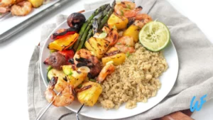 GRILLED PRAWN SKEWERS WITH QUINOA SALAD RECIPE