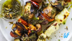 Read more about the article GRILLED HALLOUMI CHEESE AND VEGETABLE SKEWERS RECIPE