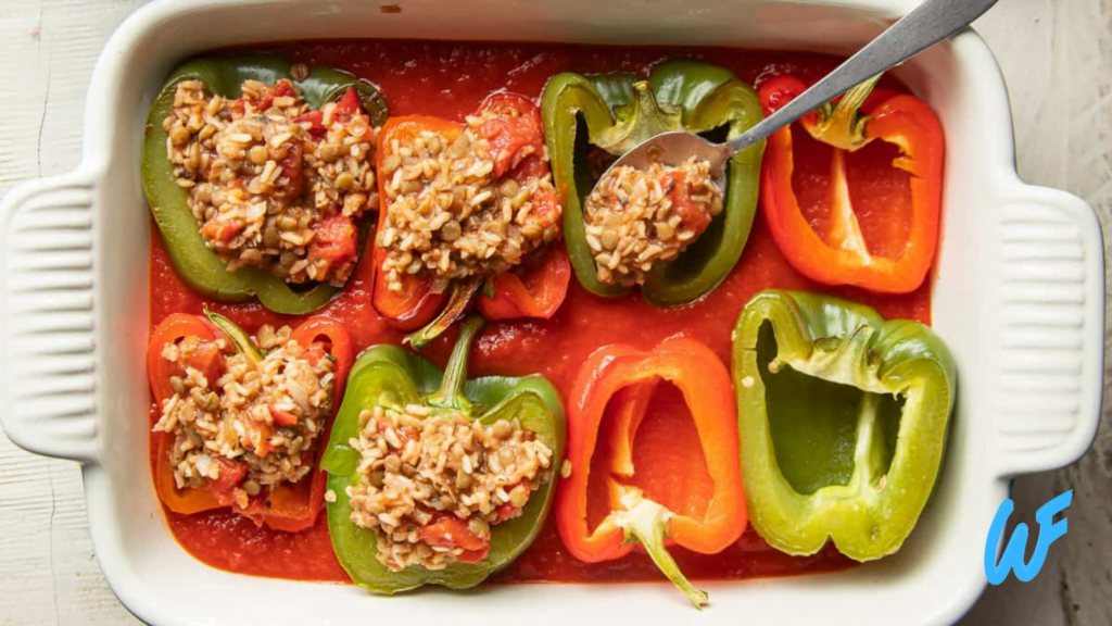 Lentil Stuffed Bell Peppers with Tomato Sauce