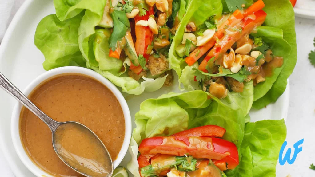 Thai Chicken Lettuce Wraps with Peanut Sauce