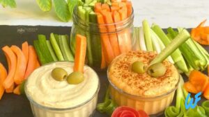 Carrot and Cucumber Sticks with Hummus