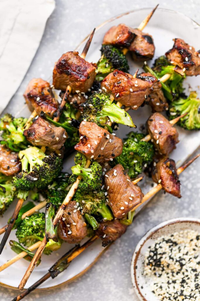 Read more about the article Soy-Marinated Beef and Broccoli Skewers By Willfits.com