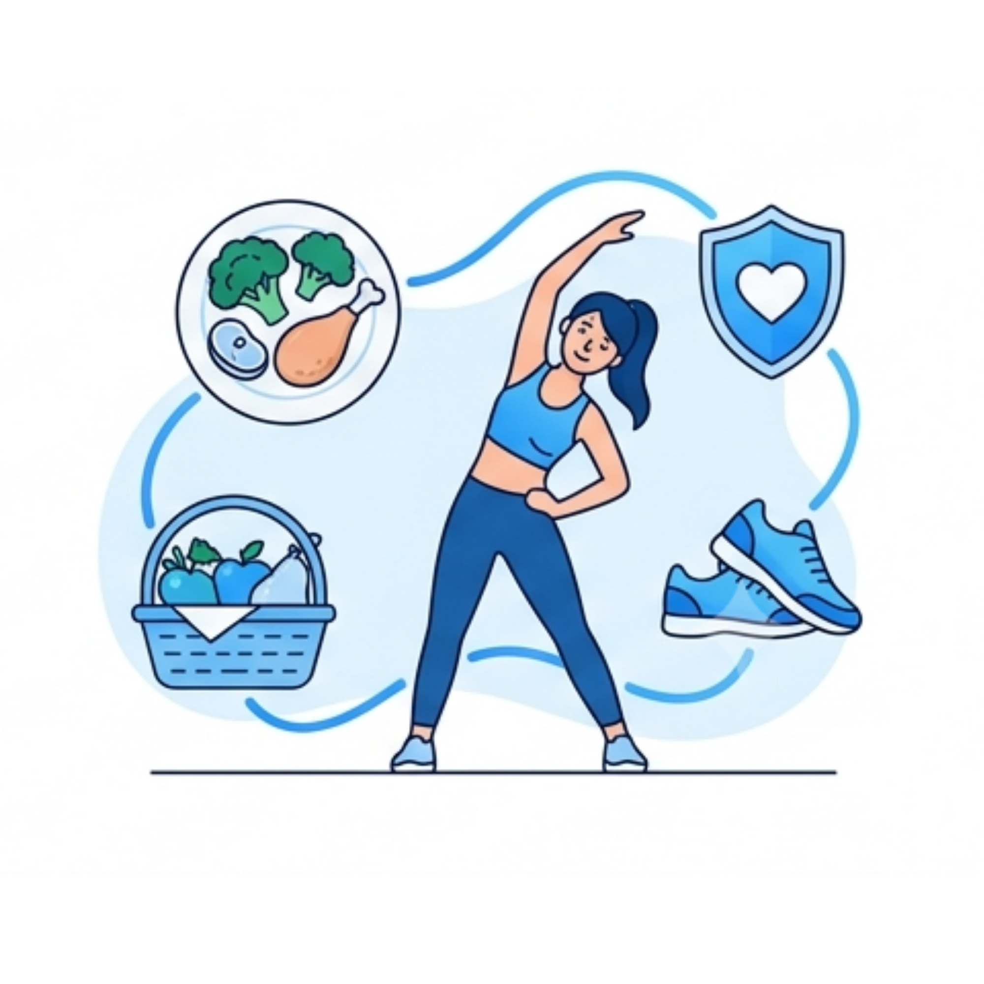 Healthy lifestyle with balanced nutrition and exercise.